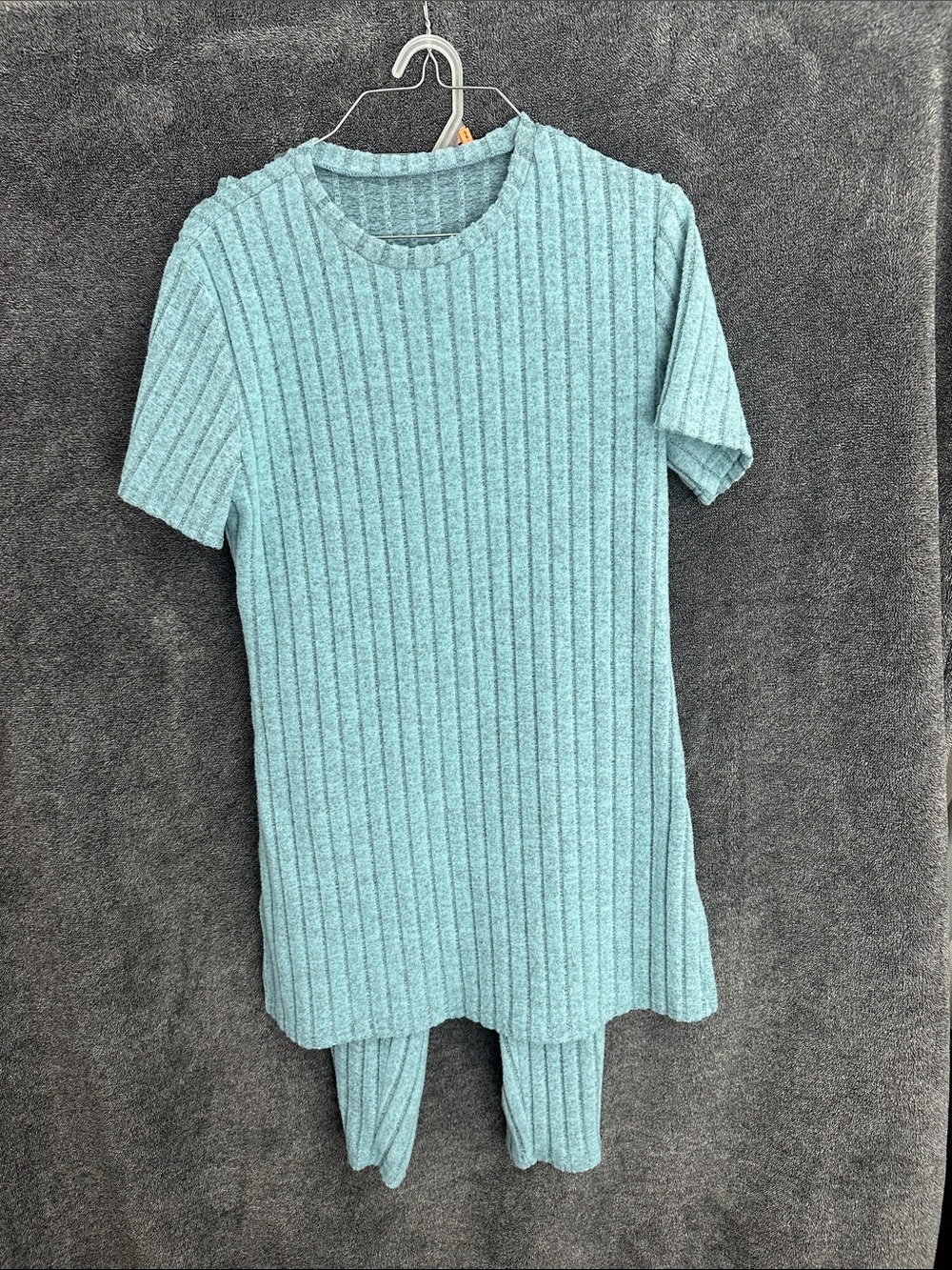 Women’s Ribbed Short Sleeve Lounge Set in Light Baby Blue